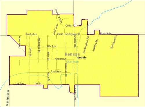 Historical U.S. Census Bureau locator map of Andale, Kansas