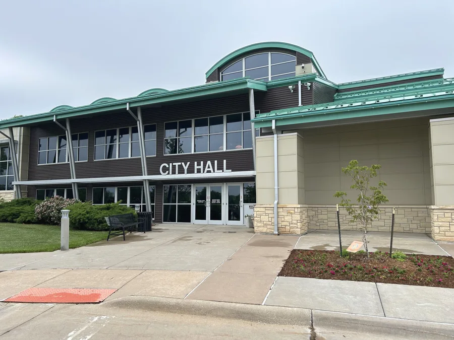 Andover City Hall entrance and curved roofline