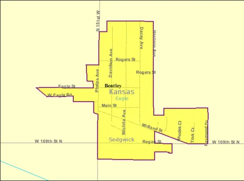 Historical U.S. Census Bureau locator map of Bentley, Kansas