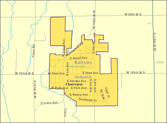 Historical U.S. Census Bureau locator map of Clearwater, Kansas