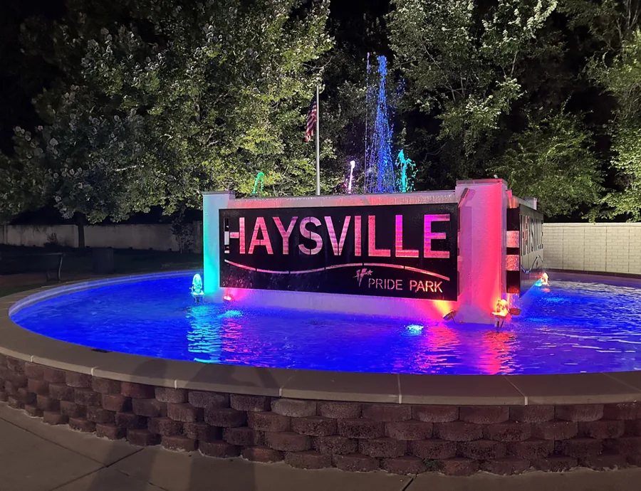 Fountain outside of Haysville PRIDE Park