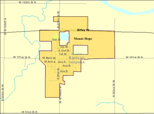 Historical U.S. Census Bureau locator map of Mount Hope, Kansas